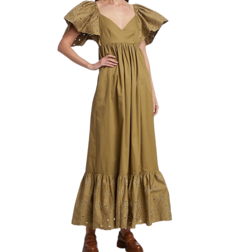En Saison Barnette Eyelet Maxi Dress Tan Size Medium